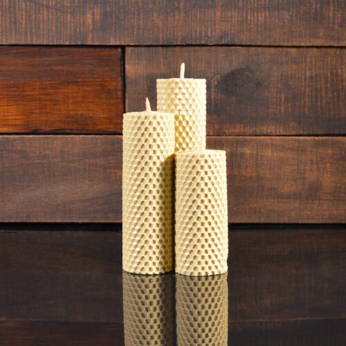 Кремовые свечи из пчелиного воска (комплект из 3-х свечей)